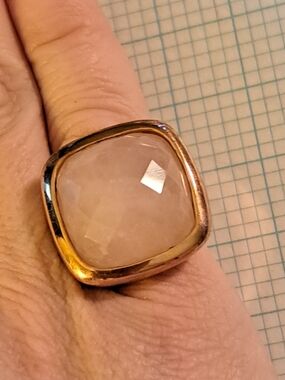 Milor Italian Gold-Tone Cushion Rose Quartz Bronze Ring